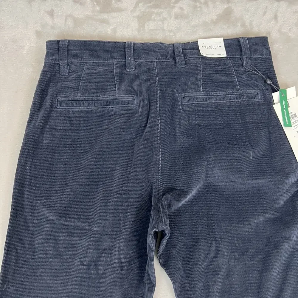 Selected Homme Pants Mens 30x32 Blue Corduroy Slim Skinny‎ Preppy Academia NWT
